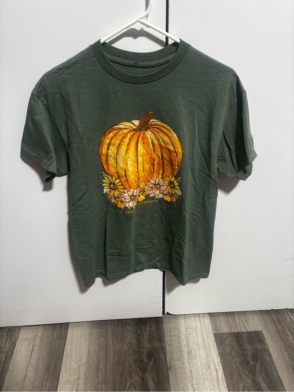 Simply Southern Dark Green Tee with Orange Pumpkin Graphic